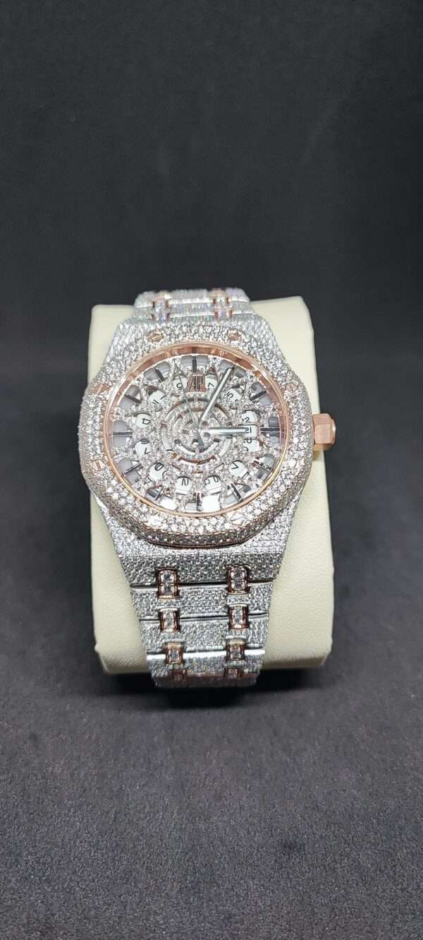 Audemars Piguet Skeleton Full Iced Out Moissanite Diamond Men Watch, Stainless Steel White Gold Plated Swiss Made Swiss Movement 42mm Men Diamond Watch