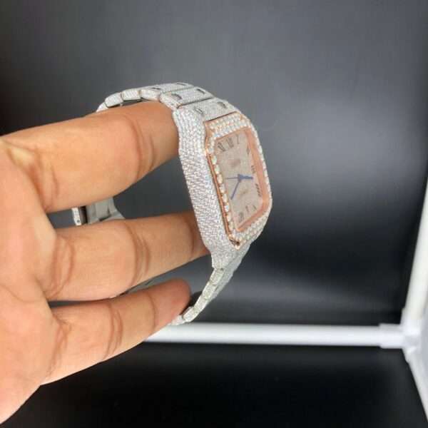 Cartier Santos Moissanite Diamond Men Watch, Stainless Steel 2 Tone Gold Plated Men Watch For Birthday Gift