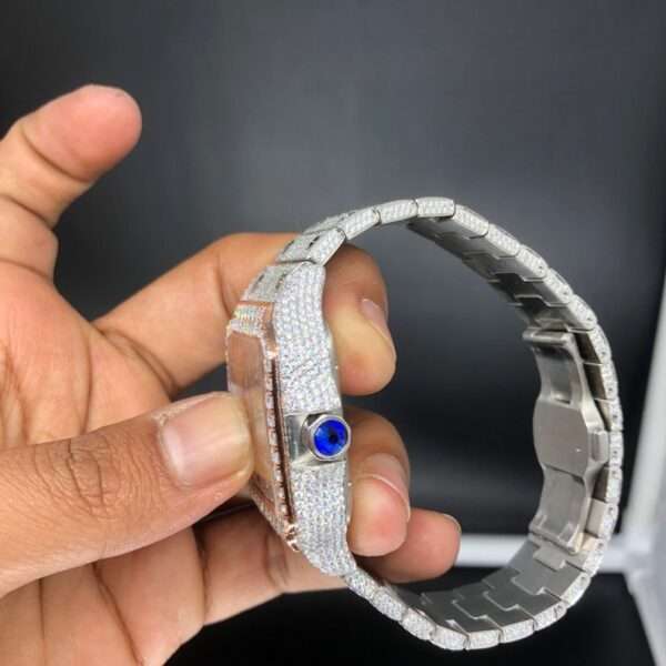 Cartier Santos Moissanite Diamond Men Watch, Stainless Steel 2 Tone Gold Plated Men Watch For Birthday Gift