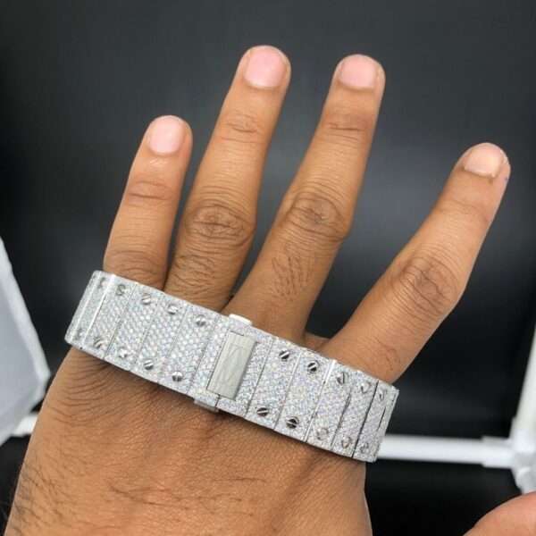 Cartier Santos Moissanite Diamond Men Watch, Stainless Steel 2 Tone Gold Plated Men Watch For Birthday Gift