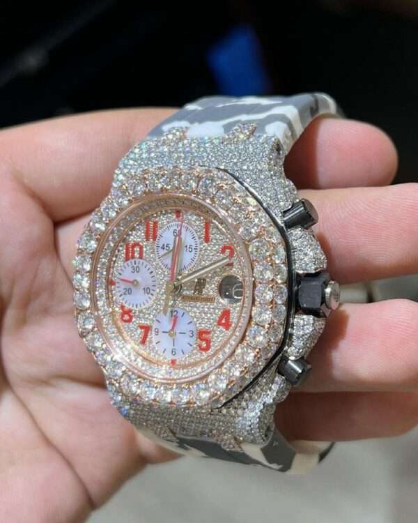 Audemars Piguet Full Iced Out Moissanite Diamond Men Watch,  Army Silicon Band All Chronology Working 42mm Men Watch