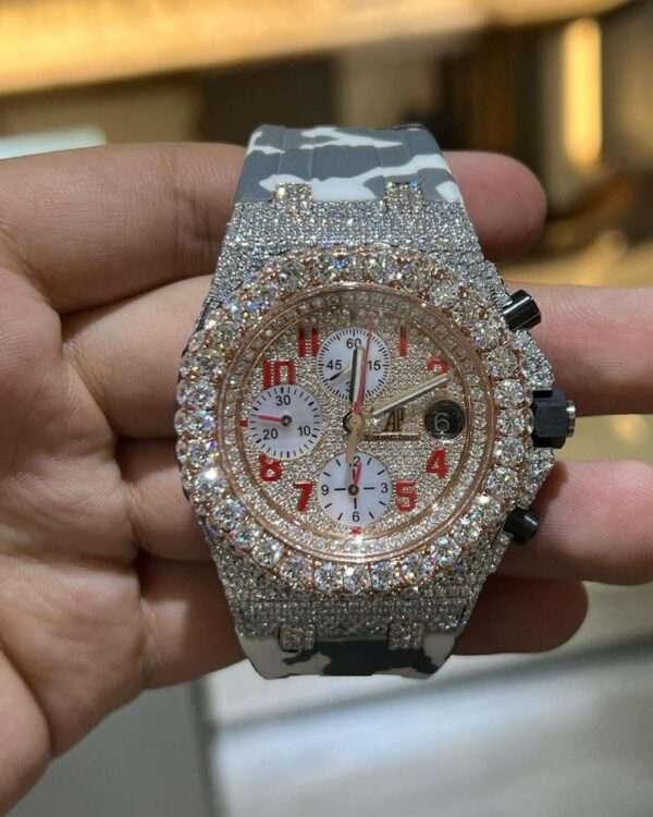 Audemars Piguet Full Iced Out Moissanite Diamond Men Watch,  Army Silicon Band All Chronology Working 42mm Men Watch
