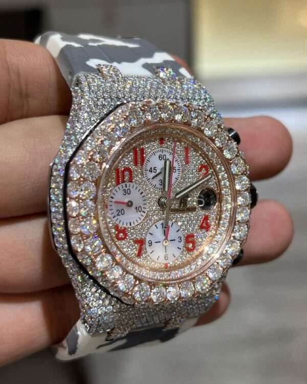 Audemars Piguet Full Iced Out Moissanite Diamond Men Watch,  Army Silicon Band All Chronology Working 42mm Men Watch