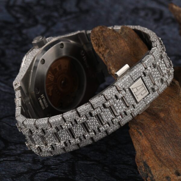 Audemars Piguet Full Iced Out Moissanite Diamond Men Watch, Stainless Steel White Gold Arabic Font Men Watch