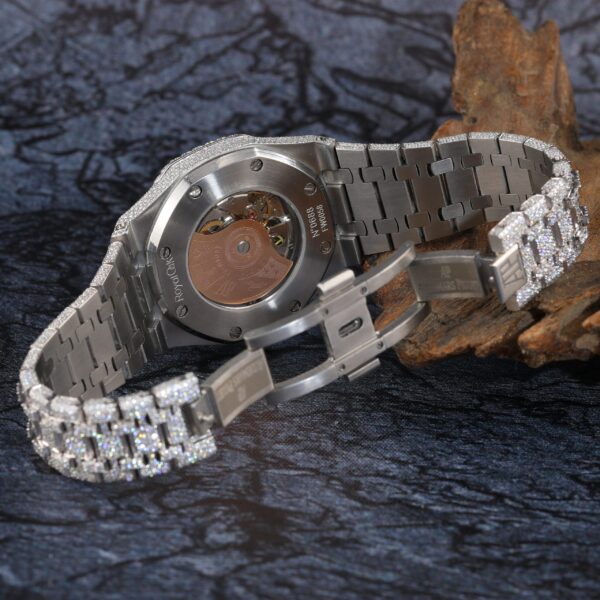 Audemars Piguet Full Iced Out Moissanite Diamond Men Watch, Stainless Steel White Gold Arabic Font Men Watch