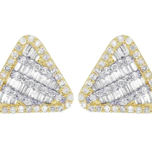 Baguette & Round Moissanite Diamond Sterling Silver Stud TRIANGLE Diamond Earring, 10K/14K Gold Hip Hp Jewelry For Women, Anniversary Gift For Her