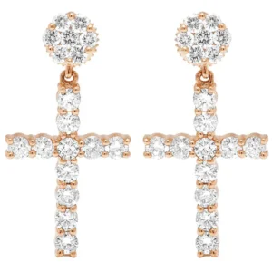 Round Moissanite Diamond Sterling Silver Stud Diamond CROSS Earring, 10K/14K Gold Hip Jewelry For Women, Anniversary Gift For Her