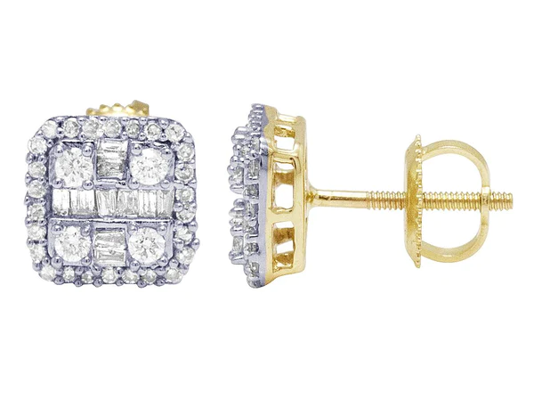 Round & Baguette Moissanite Diamond Sterling Silver Stud Diamond Earring  Jewelry For Women, Anniversary Gift For Her