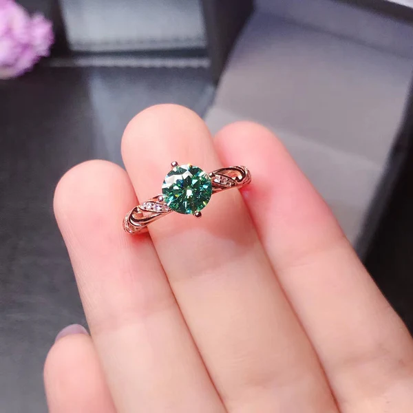Green Moissanite Ring Women Ring For Birthday Gift, Sterling Silver plated, Custom Engraved Women Diamond Ring, Anniversary gift, Promise ring