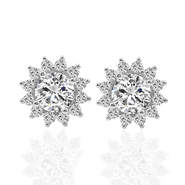 Round Moissanite Diamond Sterling Silver Stud Halo Diamond Earring, Jewelry For Women, Anniversary Gift For Her