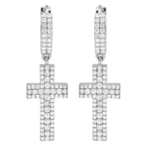 Round Moissanite Diamond Sterling Silver Stud Diamond CROSS Earring, 10K/14K Gold Jewelry For Women, Anniversary Gift For Her