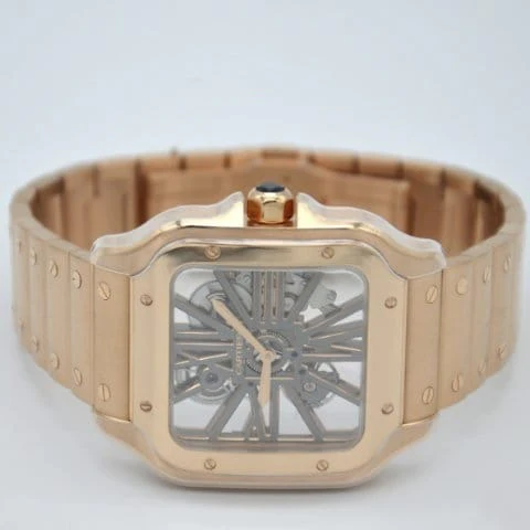 Cartier Santos Skeleton Rose Gold Stainless Steel Men Watch, Quartz Movement Watch For Men