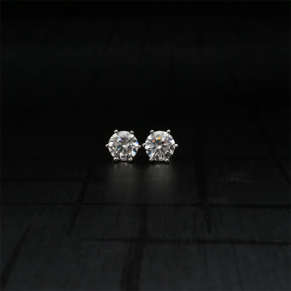 Round Moissanite Diamond Sterling Silver Stud Diamond Earring, 10K/14K Gold Jewelry For Women, Anniversary Gift For Her