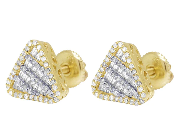 2_4a2d78b4-685c-4d56-bdfb-0401e133cf01_600x600 Baguette & Round Moissanite Diamond Sterling Silver Stud TRIANGLE Diamond Earring, 10K/14K Gold Hip Hp Jewelry For Women, Anniversary Gift For Her