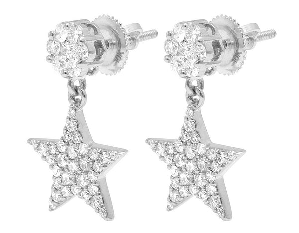 Round Moissanite Diamond Sterling Silver Stud Diamond STAR Earring, 10K/14K Gold Hip Jewelry For Women, Anniversary Gift For Her