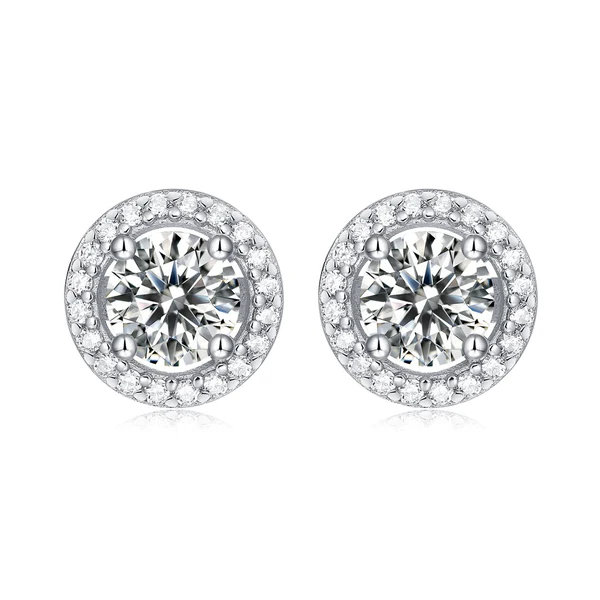 Round Moissanite Diamond Sterling Silver Stud Halo Diamond Earring, 10K/14K Jewelry For Women, Anniversary Gift For Her
