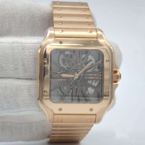 Cartier Santos Skeleton Rose Gold Stainless Steel Men Watch, Quartz Movement Watch For Men