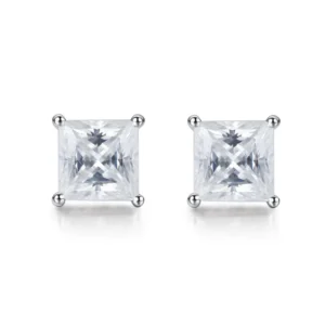 Princess Moissanite Diamond Sterling Silver Stud Solitaire Diamond Earring, Jewelry For Women, Anniversary Gift For Her