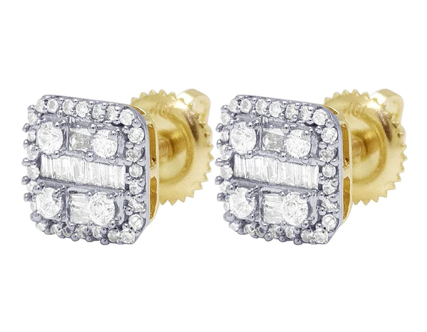 Round & Baguette Moissanite Diamond Sterling Silver Stud Diamond Earring  Jewelry For Women, Anniversary Gift For Her