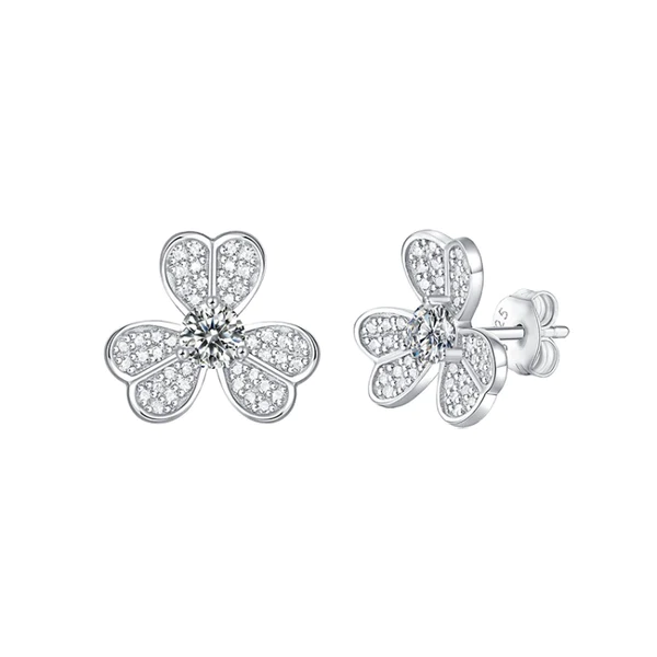 Round Moissanite Diamond Sterling Silver Stud Flower Halo Diamond Earring, Jewelry For Women, Anniversary Gift For Her