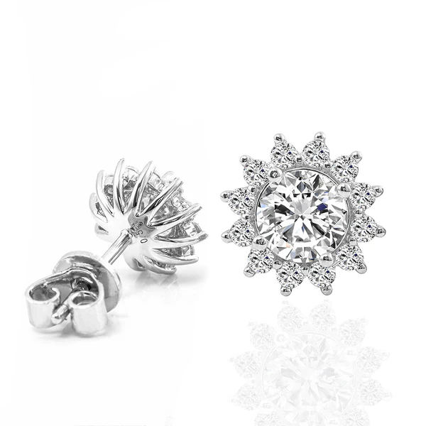 Round Moissanite Diamond Sterling Silver Stud Halo Diamond Earring, Jewelry For Women, Anniversary Gift For Her