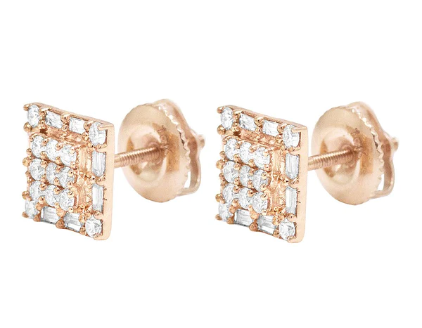 Baguette & Round Moissanite Diamond Sterling Silver Stud Diamond Earring, Jewelry For Women, Anniversary Gift For Her