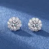 Round Moissanite Diamond Sterling Silver Stud Halo Diamond Earring, Jewelry For Women, Anniversary Gift For Her