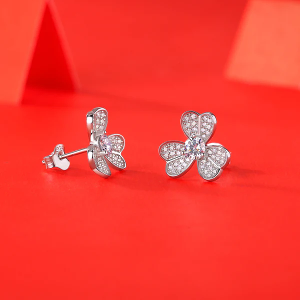 Round Moissanite Diamond Sterling Silver Stud Flower Halo Diamond Earring, Jewelry For Women, Anniversary Gift For Her