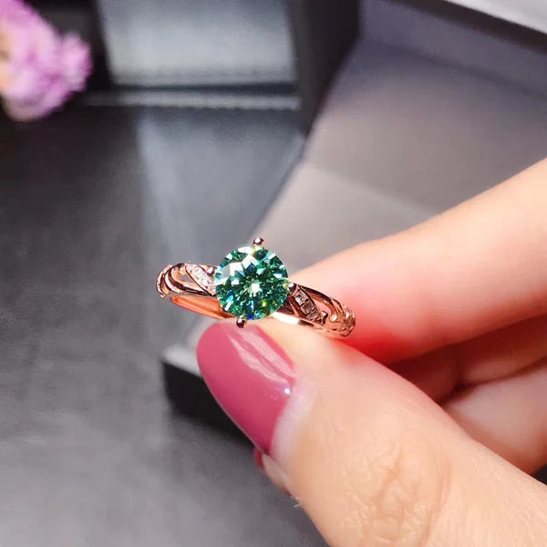 Green Moissanite Ring Women Ring For Birthday Gift, Sterling Silver plated, Custom Engraved Women Diamond Ring, Anniversary gift, Promise ring