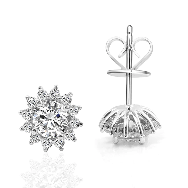 Round Moissanite Diamond Sterling Silver Stud Halo Diamond Earring, Jewelry For Women, Anniversary Gift For Her