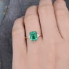 Emerald Cut Moissanite Engagement Ring Rose Gold Trillion Cut Lab Emerald Ring Triangle Shaped Moissanite Unique Ring Three Stone Ring