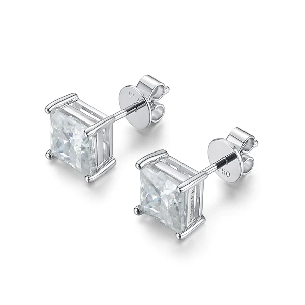 3_d943ff73-0512-457d-9657-44669815478a_600x600 Princess Moissanite Diamond Sterling Silver Stud Solitaire Diamond Earring, Jewelry For Women, Anniversary Gift For Her