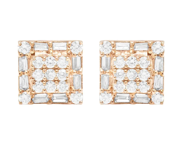 Baguette & Round Moissanite Diamond Sterling Silver Stud Diamond Earring, Jewelry For Women, Anniversary Gift For Her