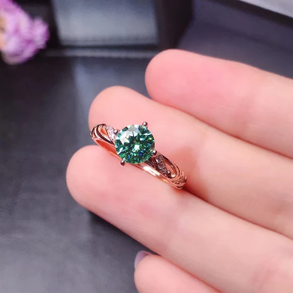 Green Moissanite Ring Women Ring For Birthday Gift, Sterling Silver plated, Custom Engraved Women Diamond Ring, Anniversary gift, Promise ring