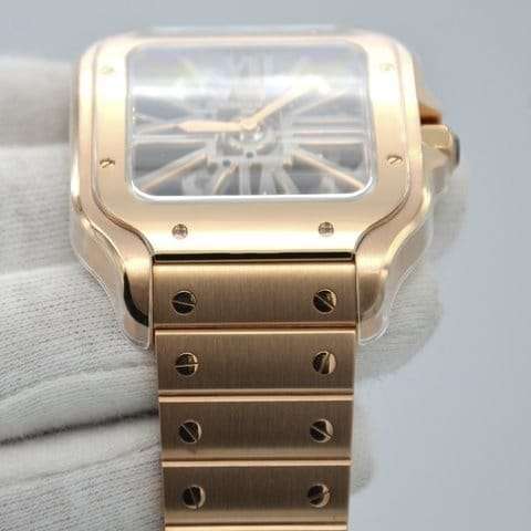 Cartier Santos Skeleton Rose Gold Stainless Steel Men Watch, Quartz Movement Watch For Men