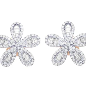 4_be3dab37-9080-4d56-8cf1-05105523726b_600x600 Round & Baguette Moissanite Diamond Sterling Silver Stud Flower Diamond Earring, Jewelry For Women, Anniversary Gift For Her