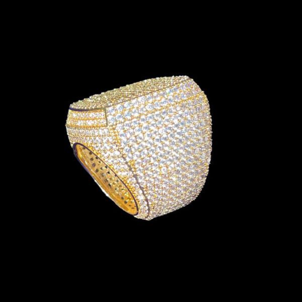 925 Sterling Silver Moissanite Diamond Men Ring, Fully Iced Gold Plated Men Pinky Ring, Round Moissanite Diamond Hip Hop Ring For Him