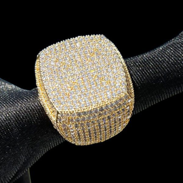 925 Sterling Silver Moissanite Diamond Men Ring, Fully Iced Gold Plated Men Pinky Ring, Round Moissanite Diamond Hip Hop Ring For Him