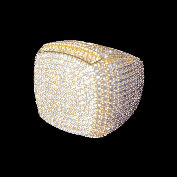 925 Sterling Silver Moissanite Diamond Men Ring, Fully Iced Gold Plated Men Pinky Ring, Round Moissanite Diamond Hip Hop Ring For Him