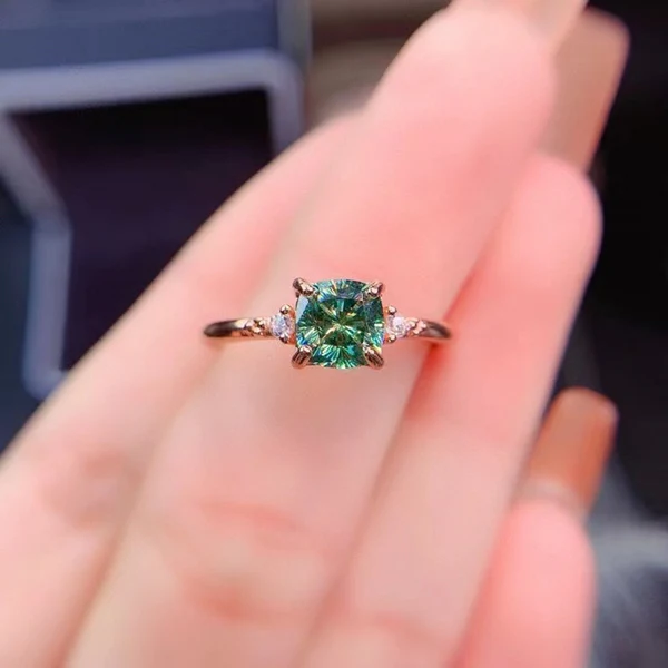 5_0b7a2581-ab67-45a0-8a23-b5cfe34a9c52_600x600 - Copy Dainty & Gorgeous Green Cushion Moissanite Ring Leafs band ring , Sterling Silver Women Ring, Anniversary gift, Women's Ring