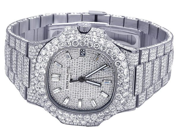 Patek Philippe Round Moissanite Diamond Men Automatic Watch, Rose Gold Plated Men Watch For Birthday Gift