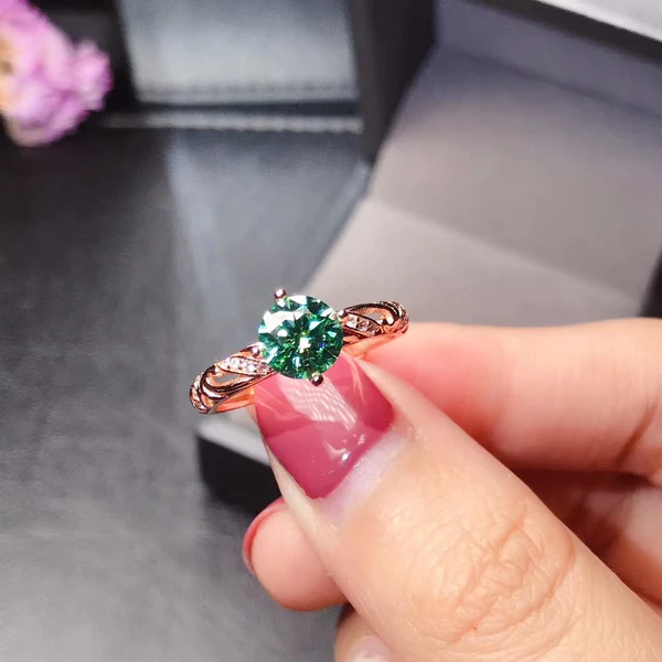 Green Moissanite Ring Women Ring For Birthday Gift, Sterling Silver plated, Custom Engraved Women Diamond Ring, Anniversary gift, Promise ring