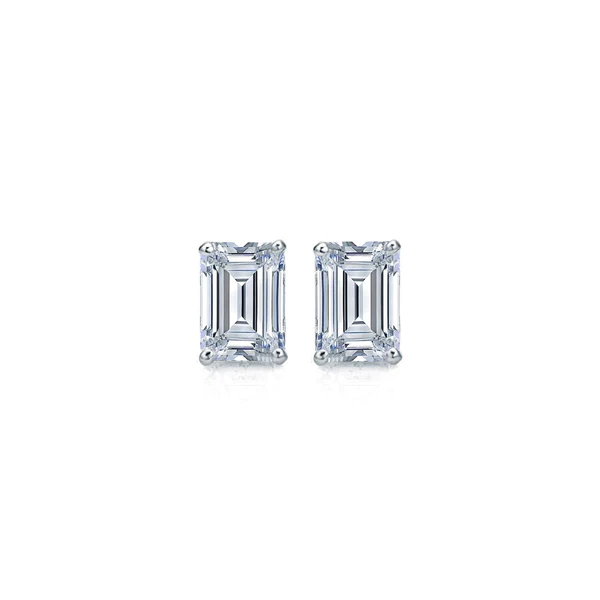 Emerald Moissanite Diamond Sterling Silver Stud Solitaire Diamond Earring, Jewelry For Women, Anniversary Gift For Her