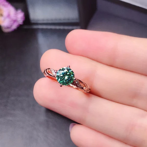 Green Moissanite Ring Women Ring For Birthday Gift, Sterling Silver plated, Custom Engraved Women Diamond Ring, Anniversary gift, Promise ring