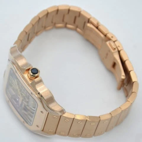 Cartier Santos Skeleton Rose Gold Stainless Steel Men Watch, Quartz Movement Watch For Men
