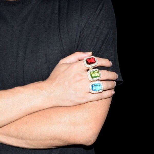 EMERALD STONES EDITION TENNIS AROUND VARIETY COLORS ICED OUT RINGS