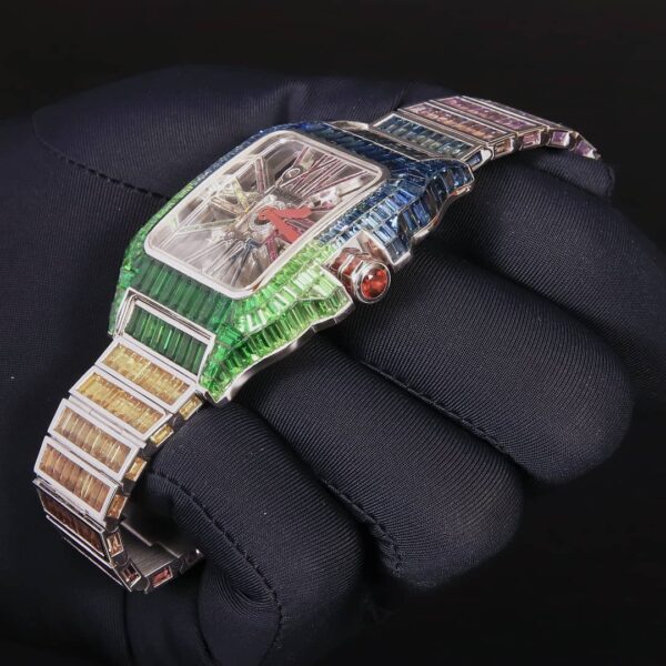 IMG-20220203-WA0031 Cartier Skeleton Rainbow Sapphire Diamond Men Watch, Stainless Steel White Gold Plated Men Watch For Birthday Gift