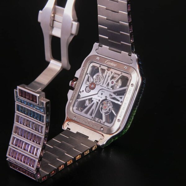 IMG-20220203-WA0032 Cartier Skeleton Rainbow Sapphire Diamond Men Watch, Stainless Steel White Gold Plated Men Watch For Birthday Gift