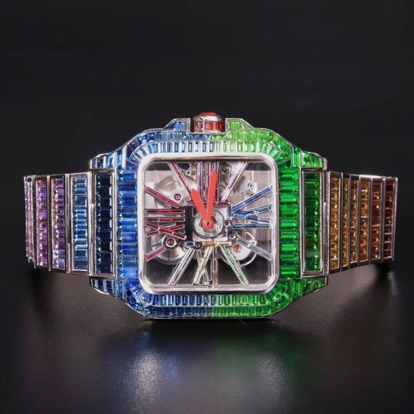 IMG-20220203-WA0034 Cartier Skeleton Rainbow Sapphire Diamond Men Watch, Stainless Steel White Gold Plated Men Watch For Birthday Gift