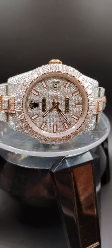 IMG-20220906-WA0072 Rolex Datejust Full Iced Out Moissanite Diamond Watch, Baguette Round Prinsees VVS Moissanite Diamond Wrist Watch For Men, White Plated Men Diamond Watch